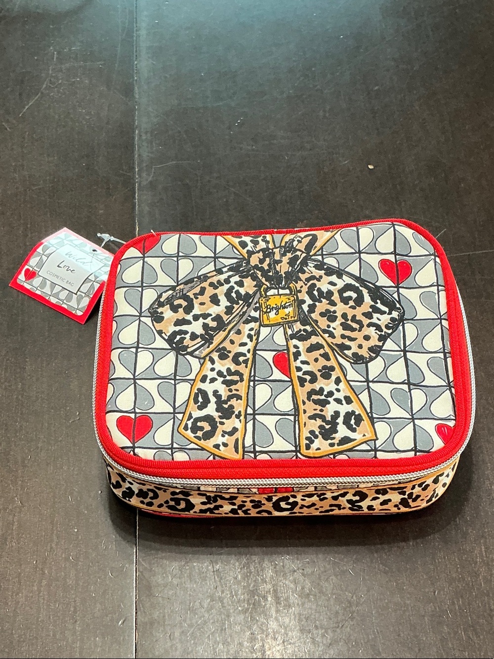 Brighton Leopard Bow Cosmetic Case - Red, Cream, Black - Brighton